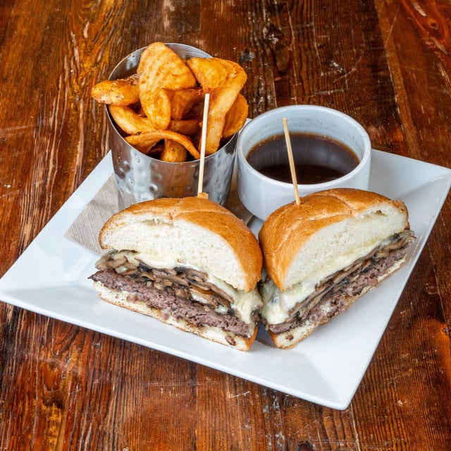 Mushroom Swiss Burger ½ Pound Burger.